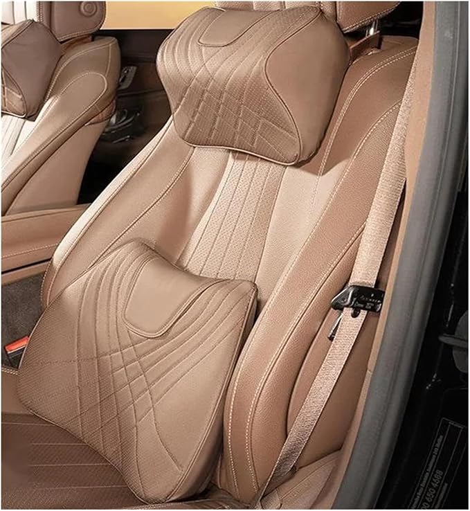 Car Pillow Car Headrest Pillow Set Sewing Leather Lumbar Waist Support Memory Foam Fit for Seat Neck Protctive Cushion Accessories Car Neck Pillow(I)