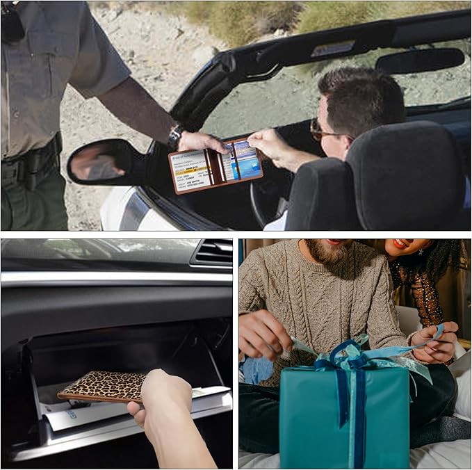 bvya Car Registration Insurance Card Holder, Glove Box Organizer Documents, ID, Driver License, Key Contact Paperwork Wallet, Accessories Storage Case for Truck, Vehicle, Auto, Men & Women with a Pen