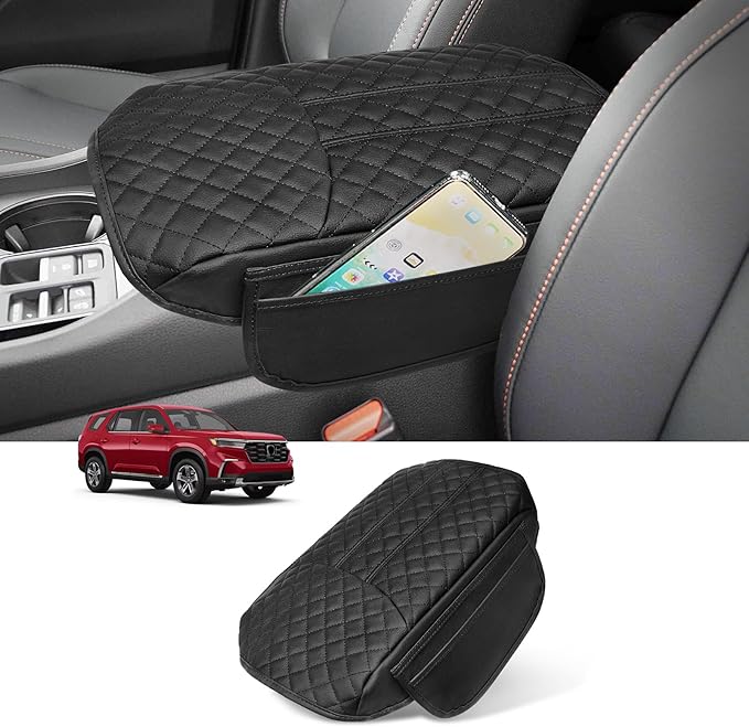 Custom for Center Console Cover Honda Pilot 2023-2025 Honda Ridgeline/Passport 2024 2025 2026 Armrest Cover Accessories PU Leather Armrest Seat Box Cover Protector with Pockets Storage Bag