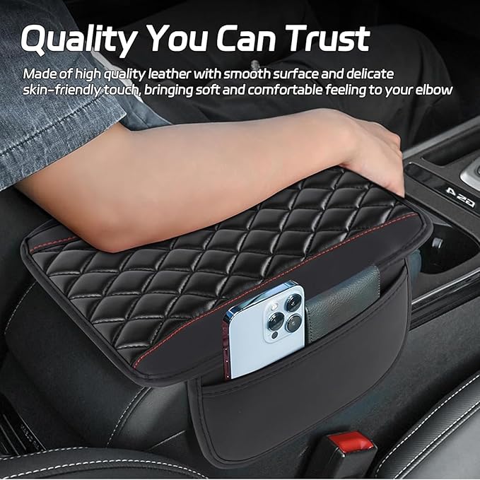 Car Center Console Cover for Acura MDX 2022 2023 2024, Memory Foam Arm Rest Cover Pad Comfortable Waterproof Armrest Cushion with 2 Storage Bags Universal Accessories,A/Black