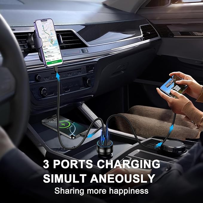 Samsung Galaxy S25 Edge Car Charger,78W 3Port Super Cigarette Lighter Adapter Fast Charging for Galaxy S25 Ultra A36 A17 A16 S24 S23 S22 S21 S20 10, USB C Car Phone Charger for iPhone 16 15 Pro Max