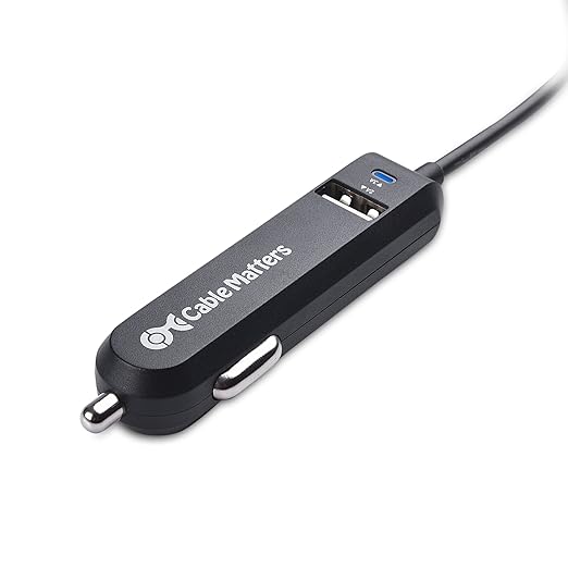 Cable Matters 25W 5A Dual USB Car Charger with USB C Cord and USBA Port