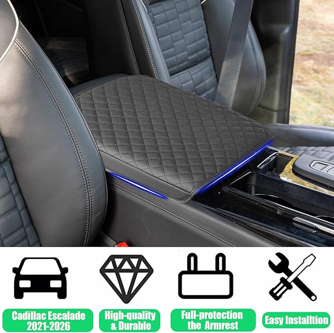Center Console Cover for Cadillac Escalade 2021 2022 2023 2024 2025 2026 - Premium PU Leather Armrest Pad with Extra Padding, Scratch-Resistant & Stylish for Escalade Interior Accessory