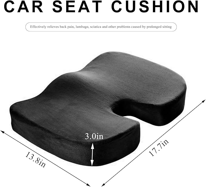 Car Seat Cushion, Memory Foam Cushion for Tailbone Pain & Sciatica Relief, Ergonomic Seat Cushion Comfortable Chair Relief Pillow for Car Office Wheelchair, car Accessories (Black)