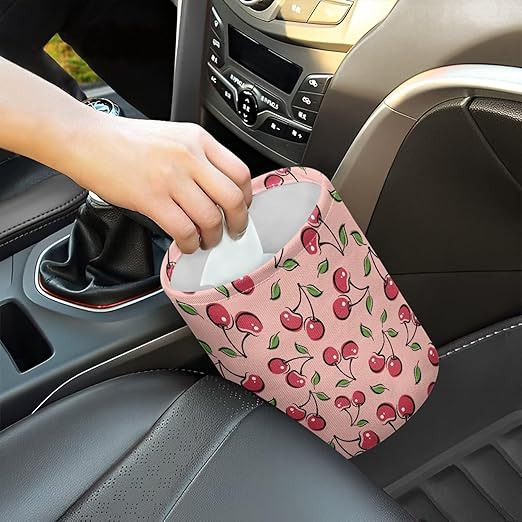 Brosoneto Hanging Car Garbage Bag Cute Cherry Printed for Car Front Seat, Back Seat, Floor, Garbage Bin Decoration Portable Car Rubbish Bin