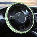 Car Steering Wheel Cover for Women Men, Non-Slip Breathable Cute Steering Wheel,Green Flowers Steering Wheel Protector, Car Accessories, Universal 14" 02/2-15" Fit Auto, Suvs