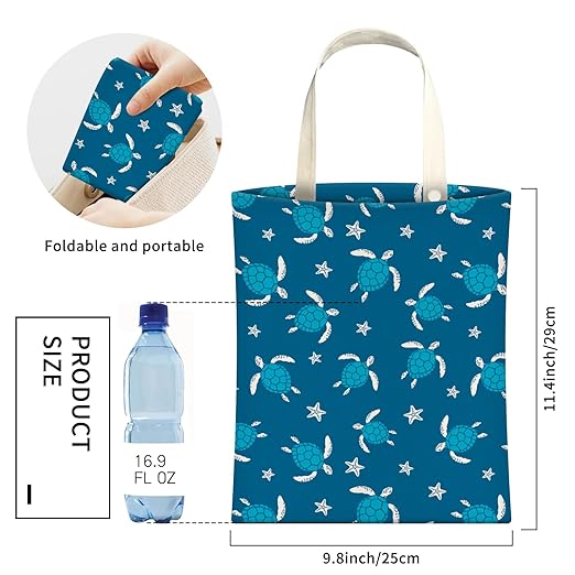 AXZOPDE Cute Car Trash Can, Hanging Canvas Car Back Seat Organizer and Storage Bag, Funny Car Trash Bag For Travelling, Outdoor Cute Blue Sea Turtle