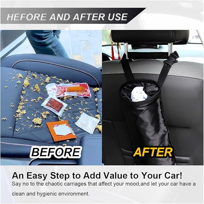 Car Trash Bag, Hanging Car Garbage Can with Elastic Opening, Portable Waterproof Collapsible Trash Can for Back Seat, Automotive Storage Organizer for Home, Outdoor (2PCS)