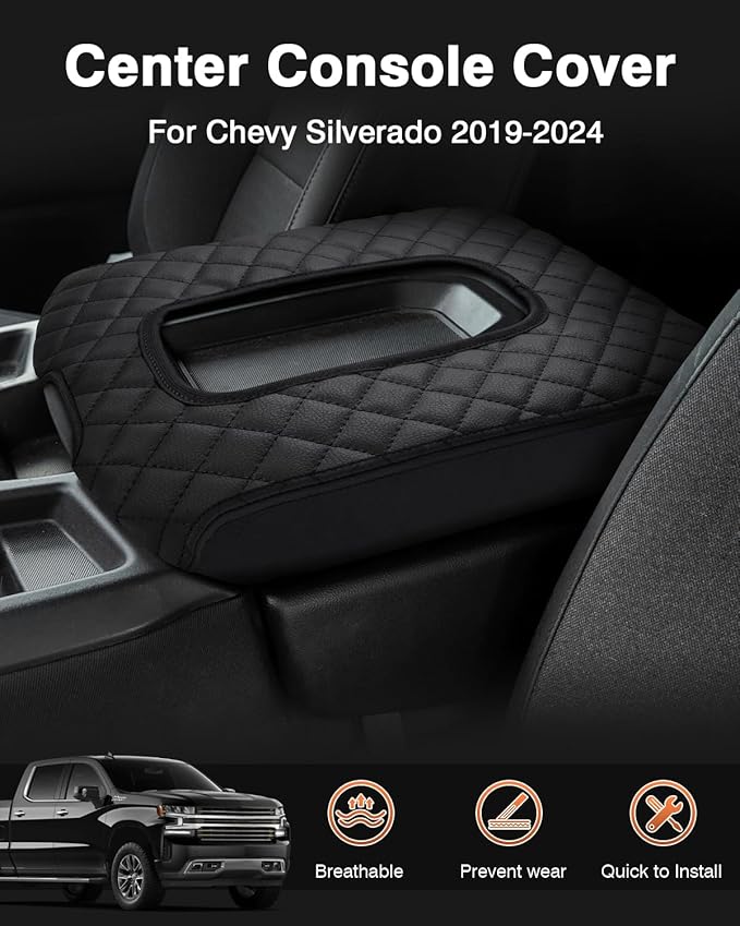 Shademax Center Console Cover for Chevy Silverado/GMC Sierra 2019-2025 2026 Jump Seat Accessories, Silverado Armrest Cover Console Cushion Pad Middle Console Armrest Lid Protective Cover PU Leather