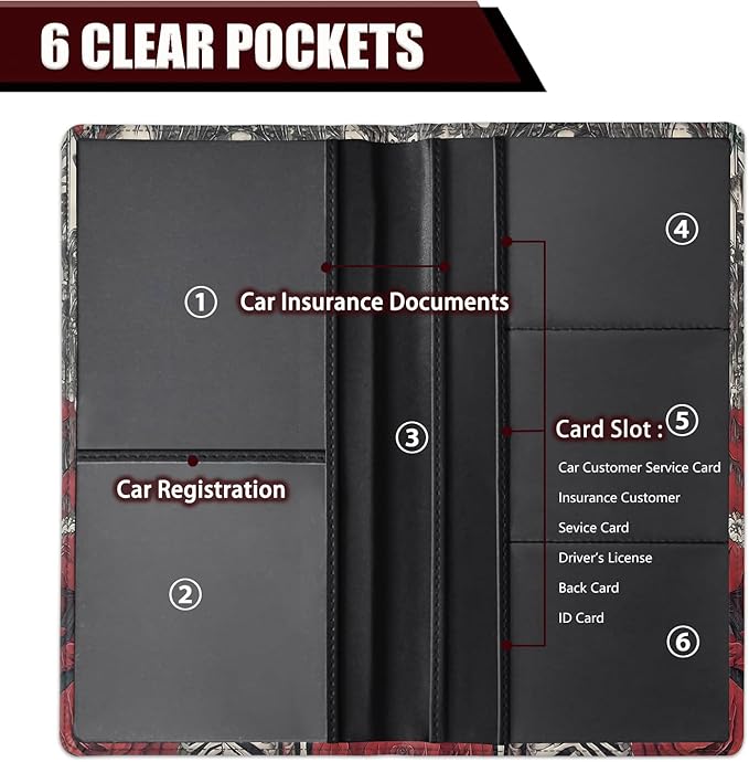 Car Registration Holder, PU Leather Vehicle Glove Box Organizer for Driver License, Document, Car Insurance Holder with Magnetic Shut, Auto Paperwork Wallet Accessories, Halloween Sugar Skull Girl