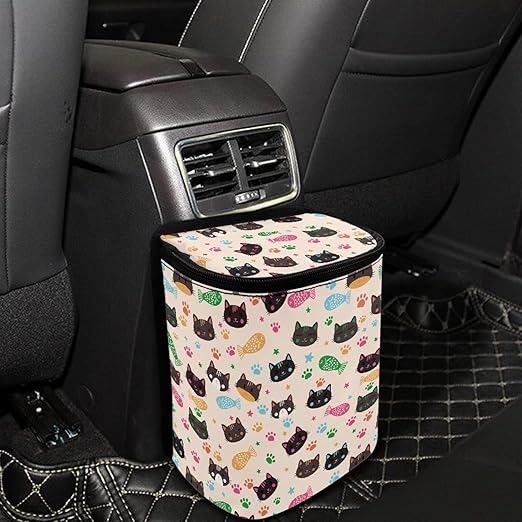 Cute Cat Car Trash Can Leak Proof Multipurpose Trash Bin for Cars Easy to Install Car Trash Bag Hanging Interior Accessory Compatible with Cars,SUV,Trucks
