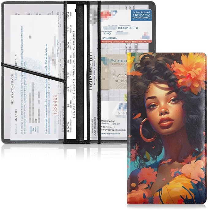 African American Black Women Car Registration and Insurance Holder Vehicle Glove Box Organizer Car Accessories Wallet Case for Women Men 202a1029