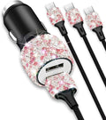Bling USB Car Charger 5V 2.4A Mix Crystal Decor Dual Port Fast Adapter with 4ft Nylon Type C Micro USB 3 in 1 Multi Charging Cable for iPhone iPad Android, Auto Interior Accessories for Women