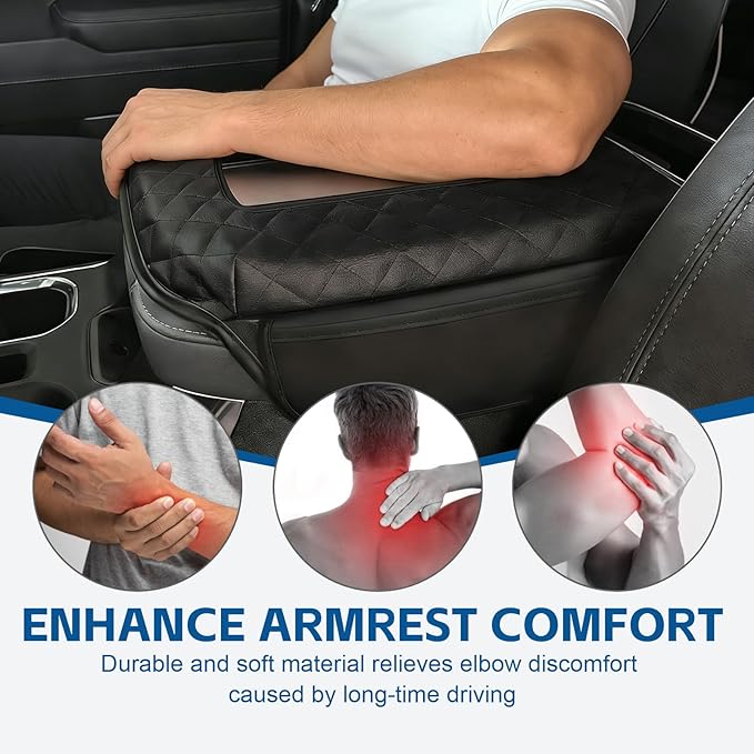 Center Console Cover Fit with Silverado Sierra 2019-2025, Leather Arm Rest Armrest Cover for Car, Middle Console Cover Lid, Car Arm Rest Covers Cushion Pad, Car Black Accessories