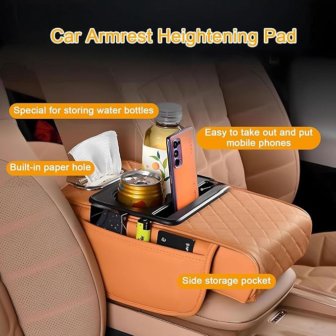 Car Armrest Cushion for Ford Focus I Sedan 1998-2001 2002 2003 2004 2005, Car Center Console Cover Armrest Pad with Cup Holder and Tissue Box, Car Accessories,Black