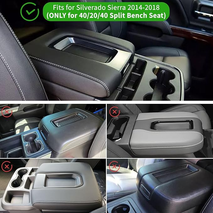 Xaido Center Console Armrest Cover Compatible with 2014-2018 Chevy Silverado & GMC Sierra with 40/20/40 Jump Seat, Middle Console Leather Protective Cover (ONLY for Split Bench Seat Console)