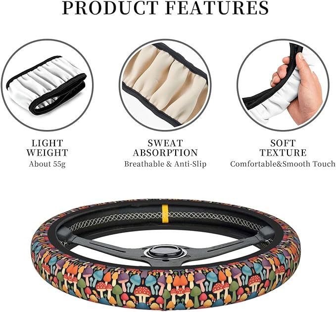 Mushroom Universal Fit Steering Wheel Cover for Car, Truck, and SUV, Durable Steering Wheel Protection