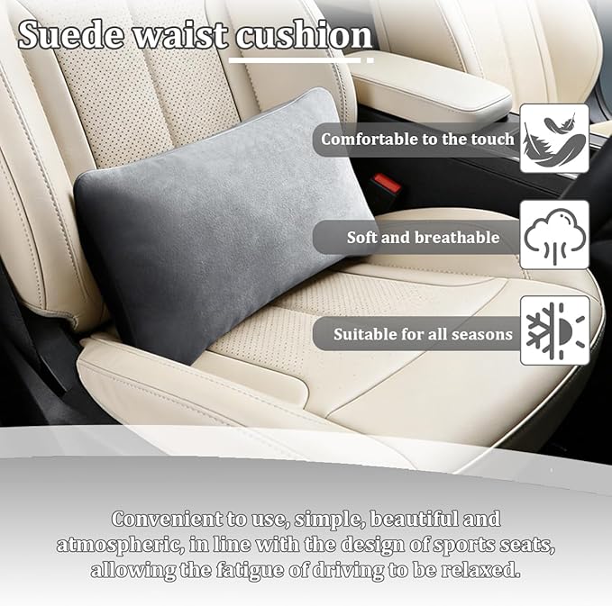 Car Lumbar Support Pillow, Suede Leather Vehicle Driving Seat Lumbar Support Pillow for Lower Back Pain Relief, Auto Interior Back Cushion Pad, Universal for SUV Sedan Truck (Titanium Grey)