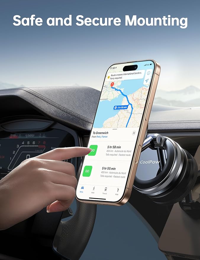 Coolpow【Newest Vacuum Magnetic Phone Holder for Car Phone Holder Mount【Movable Vacuum Suction】 Magsafe Car Mount Cell Phone Holders for Your Car Accessories Interior for Women Men for iPhone 17 16 15