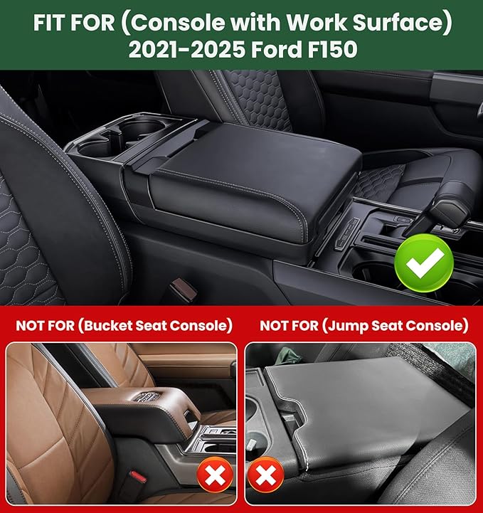 Center Console Cover for 2021-2025 Ford F150 Truck Interior Accessories, 2022-2025 F150 Lightning Armrest Middle Console Cover Anti-Scratch Protector Cushion Pad (Only for Work Surface Console)