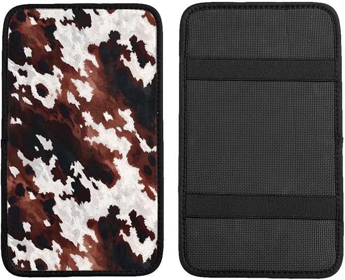 Brown Abstract Print Center Console Cover Vintage Retro Animal Skin Pattern Arm Rest Covering Pad for Car Cow Middle Console Lid Covers