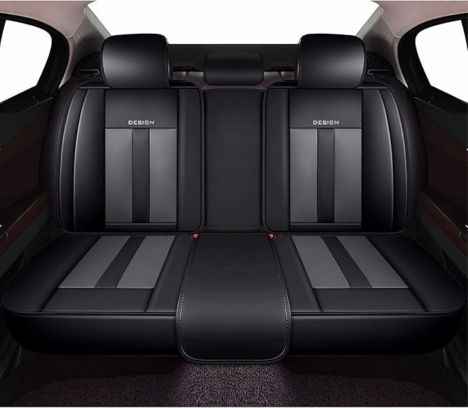 ZiopGTob Nappa Leather Car Seat Covers - Full Set 5-Piece Waterproof Seat Cover Breathable & Cool 4-Season Fit for SUVs/Sedans Premium Airflow Design with Anti-Slip Tech (Grey)