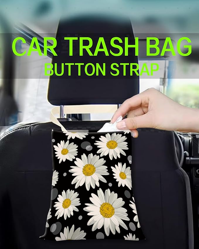 ANKVRP Car Garbage Can, Hanging Car Trash Can Bag for Back Seat Organizer, White Daisy