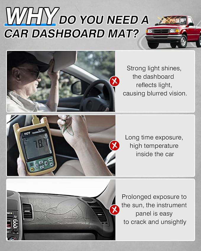 CARTIST Dash Cover Fit for Ford Ranger 1989-1994,1991-94 Ford Explorer,1991-94 Mazda Navajo,1989 1990 Ford Bronco II,1994 Mazda B2300 B3000 B4000,Non-Slip Carpet Sunshield Glare UV Rays Protector