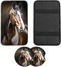 JANENFNA Car Armrest Cover Pads Universal Fashion Cute Auto Center Console Armrest Cover Pad with 2PCS Car Coasters Soft Waterproof Car Armrest Seat Protector for Women,Cute Horse Pattern