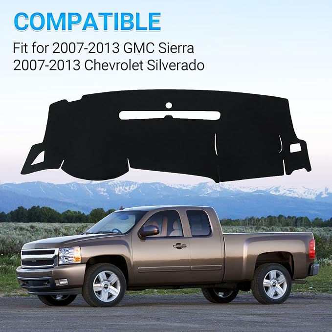 Dashboard Cover Dash Mat Compatible with GMC Sierra Chevy Silverado 2007-2013 Dash Covers - Models with Two Glove Boxes