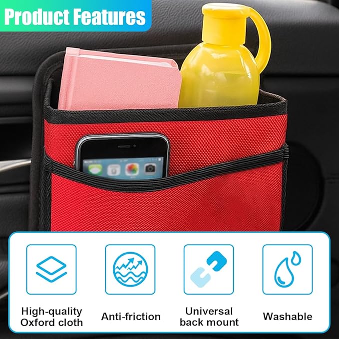 Car Trash Can, Foldable Waterproof Leather Trash Bin Garbage Organizer, Multi-Pocket Mini Hanging Storage Container, Universal Auto Interior Accessories for Cars, SUVs, Trucks (Red)