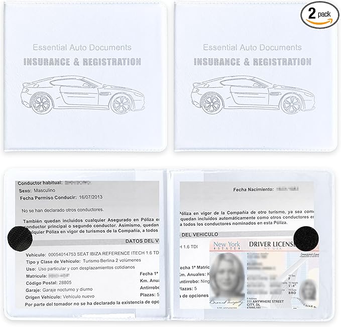 Ziciner Car Registration Insurance Holder, 2Pack Essential Auto Card Document Glove Box Organizer with Touch Fastener, Vehicle Interior Accessories Perfect for Most Car, Truck, SUV (White/Big Car)