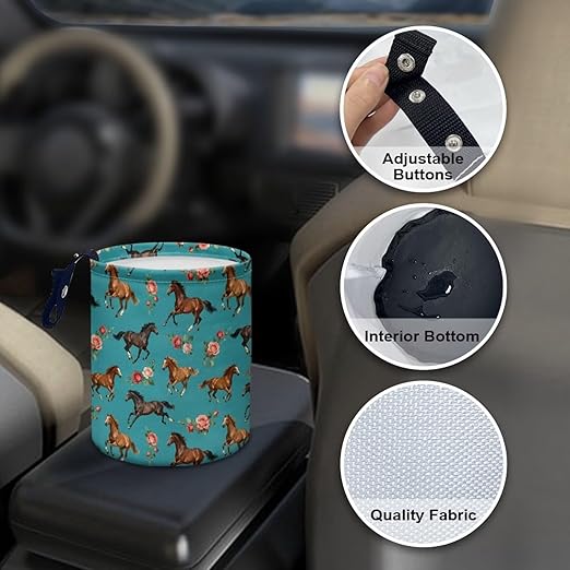 Brosoneto Horse Floral Hanging Portable Car Trash Can Waste Basket Car Accessories Interior Collapsible for Men and Women Easy to Install