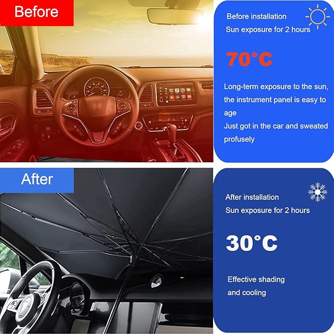 FATONESA Car Windshield Sun Shade Umbrella, Foldable UV Rays Protector & Heat Block Reflector Retractable Front Window Sun Shades Umbrella Shield (57 * 29.5inch, Large)