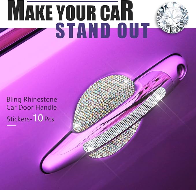 Frienda 10 Pieces Bling Car Accessories for Women Bling Car Door Handle Protector Door Handle Covers for Car Rhinestone Car Bowl Protector Accessories Women Stickers(Colorful)