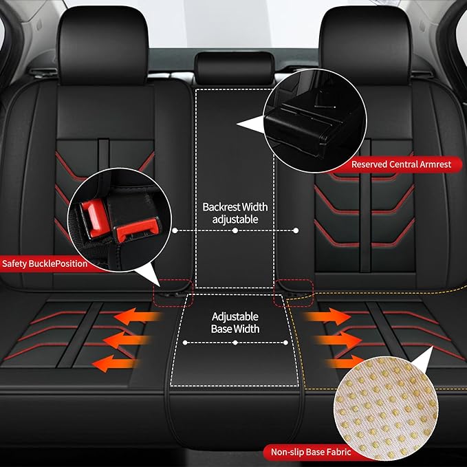 TTX LIGHTING Car Seat Covers fit for Cadillac STS 2013-2018 - Waterproof Leather Automotive Seat Protectors Full Set (5 Seats, Black & Redline)