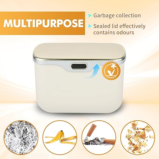 JEYODA - Automatic Push Button Car Trash Can with Secure Lid, Vehicle Garbage Bin (Beige)