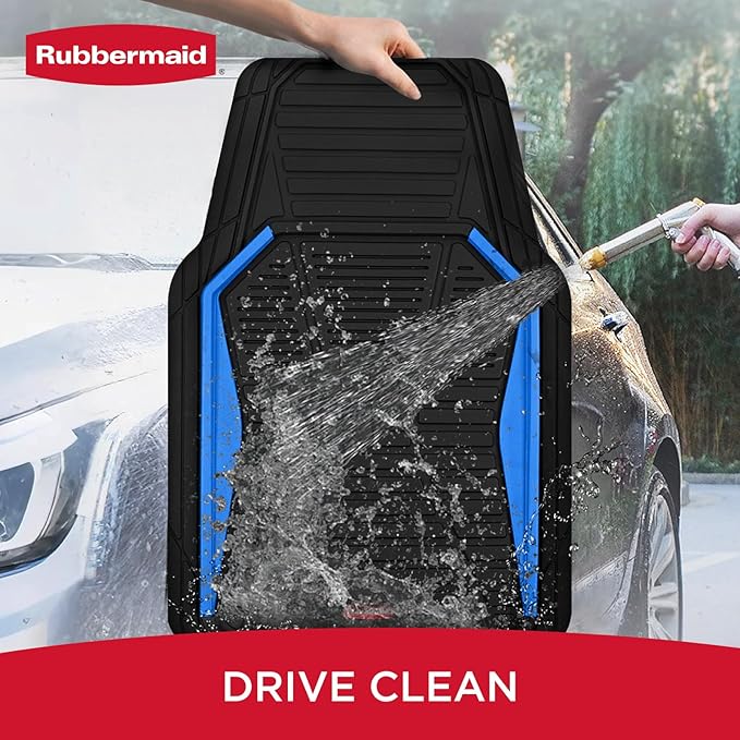 Rubbermaid Car Mat Full Set All-Weather Heavy-Duty 4 Pieces– Trim-to-Fit Universal Car Mats Full Set – Waterproof Rubber Floor Liners for Most Trucks, SUVs, Vans, and Sedans-Blue
