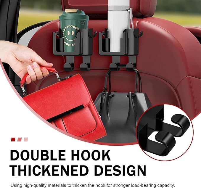 Car Headrest Cup Holder, 3-in-1 Multifunctional Vehicle Backseat Organizer for Phone Cup Holder Bag, Large Capacity Back Seat Organize Accessories, Universal for Most Vehicles (Black)