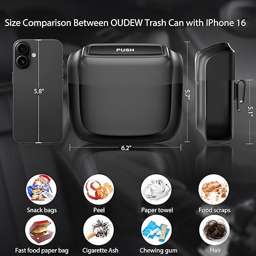 Car Trash Can with Lid，Built-in Storage Garbage Bag，Leakproof Vehicle Trash，Car Accessories for Interior,Mini Garbage Bin for Automotive, Home, Office, Kitchen, Bedroom，with 30pcs Trash Bags