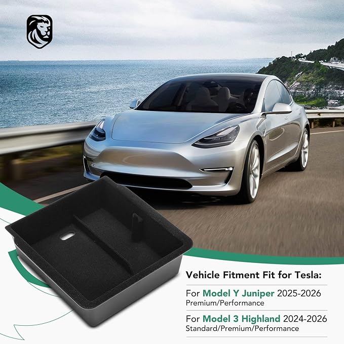 YHTAUTO Armrest Upper Tray Fit 2024 2025 Tesla Model 3 Highland, Center Armrest Storage Box with Sunglass Holder Non-Slip - Flocking Inside Interior Accessories 1PC