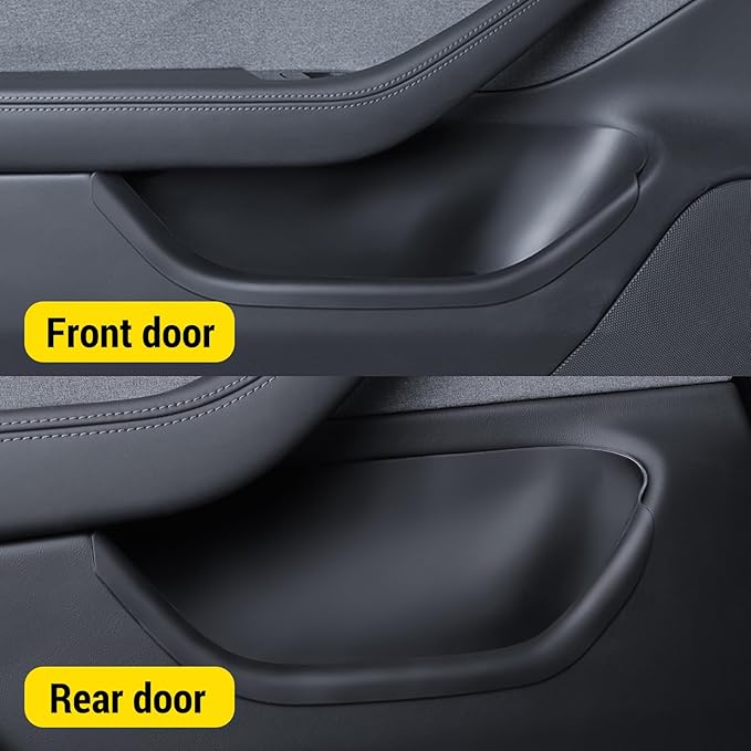 PUOENI New 2025 2026 Model Y Juniper Door Side Organizer 4PCS Full-Cover TPE Front and Rear Door Side Storage Box for Refresh Model Y Juniper Interior Accessories