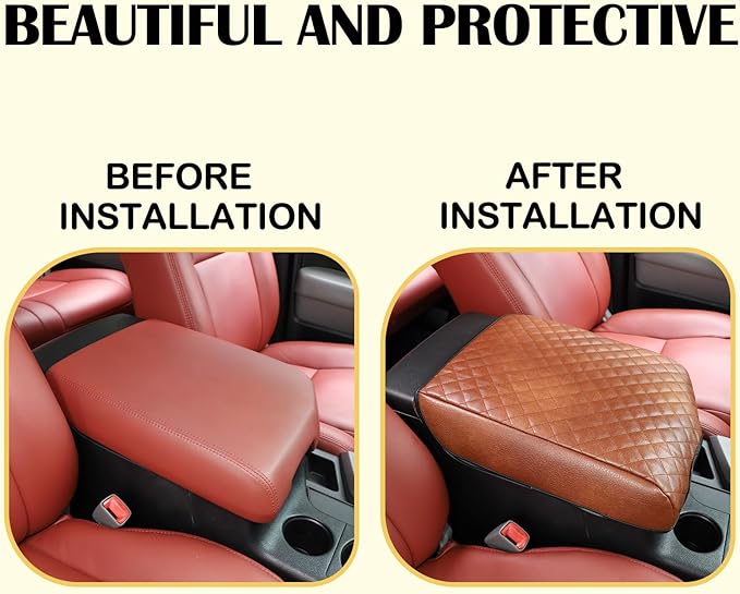 Armrest Box Cover, Center Console Armrest Cover Kit Compatible with Toyota Tundra 2007-2013 & Toyota Sequoia 2008-2015, Console Armrest Cushion Automotive Customized Console Armrest Cushion (brown)