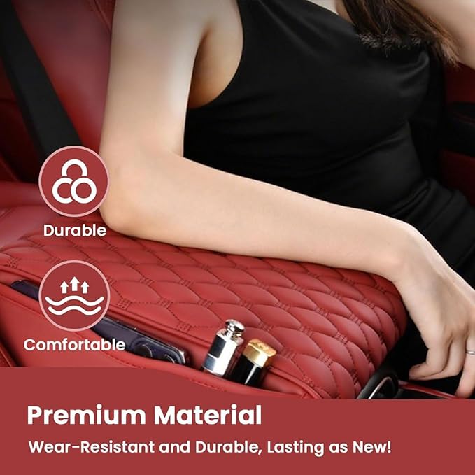 Car Center Console Pad for Lincoln Aviator 2019 2020 2021 2022 2023 2024 2025, Leather Center Console Armrest Protector Cover with 2 Storage Bags, Car Accessories,Brown