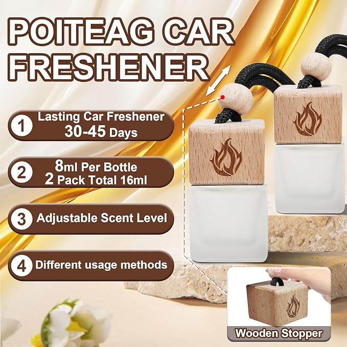 Car Air Freshener Hanging 2 Pack, Black Cedar and Juniper Essential Oil Air Diffuser, Long Lasting Car Scent Fragrance, Car Accessories for Women Men