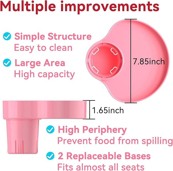 [2 Packs] Kids Car Seat Tray, Travel Tray with Cup Holder for Toddler, Kids Car Seat Food Snack Tray for Road Trip, Stroller snack tray travel must haves - Pink Color