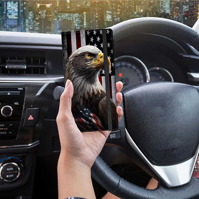Car Registration and Insurance Holder,Leather Vehicle Glove Box Organizer Wallet for Document,Perfect for any Car,Truck,Motorcycle,Driver License,Trailer or Boat,Men & Women,American Flag Eagles