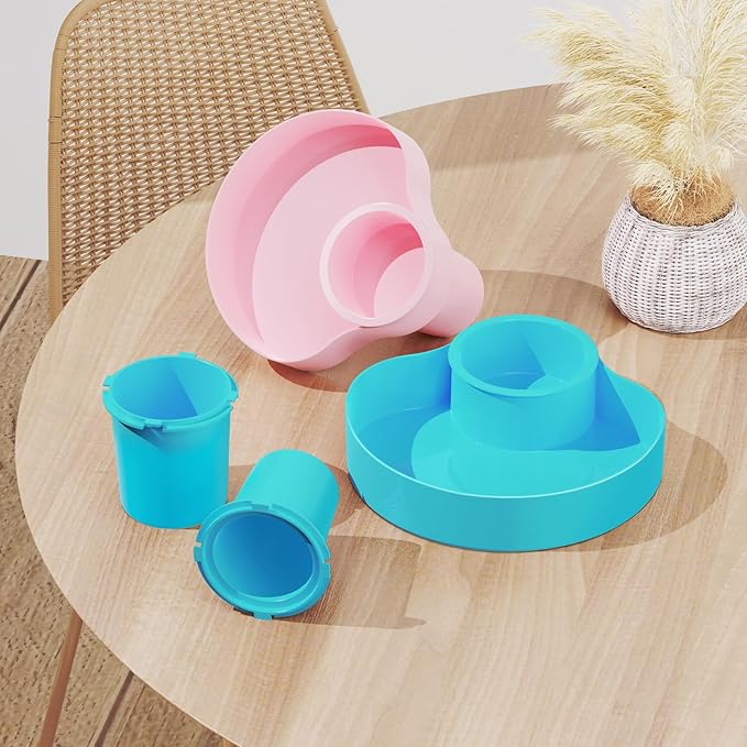 2PCS Car Seat Snack Tray for Kids: Kids Car Tray with Cup Holder, Toddlers Road Trip Essential, Travel Snacks Food Plate Cup Holder (Sky Blue&Pink)