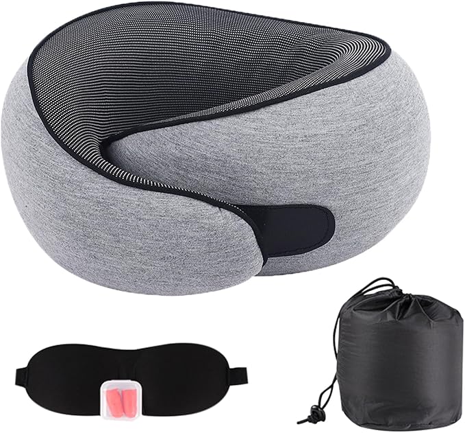 MQZAYZ Airplane Travel Neck Pillow for Support Long Flight,Memory Foam Travel Pillow Compact Head Support with Pain Relief,Ergonomic Sleeping Pillow & Road Trips(Gray)