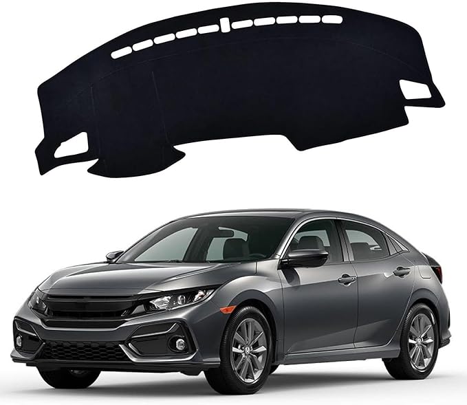 Upgraded Dash Mat for 2016-2021 Honda Civic (Hatchback/Sedan/Coupe) Polyester Dash Board UV Protection Non-Slip Windshield Reflective Dash Cover Interior Accessory Black